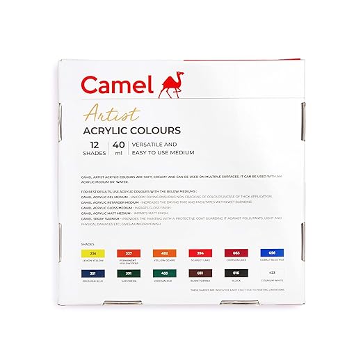 Camlin Kokuyo Artist 40ml Acrylic Color Shade - 12 Shades (Multicolor)